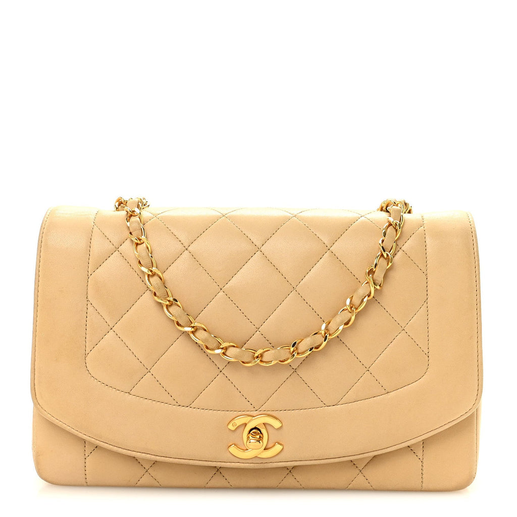 Lambskin Quilted Medium Single Flap Beige