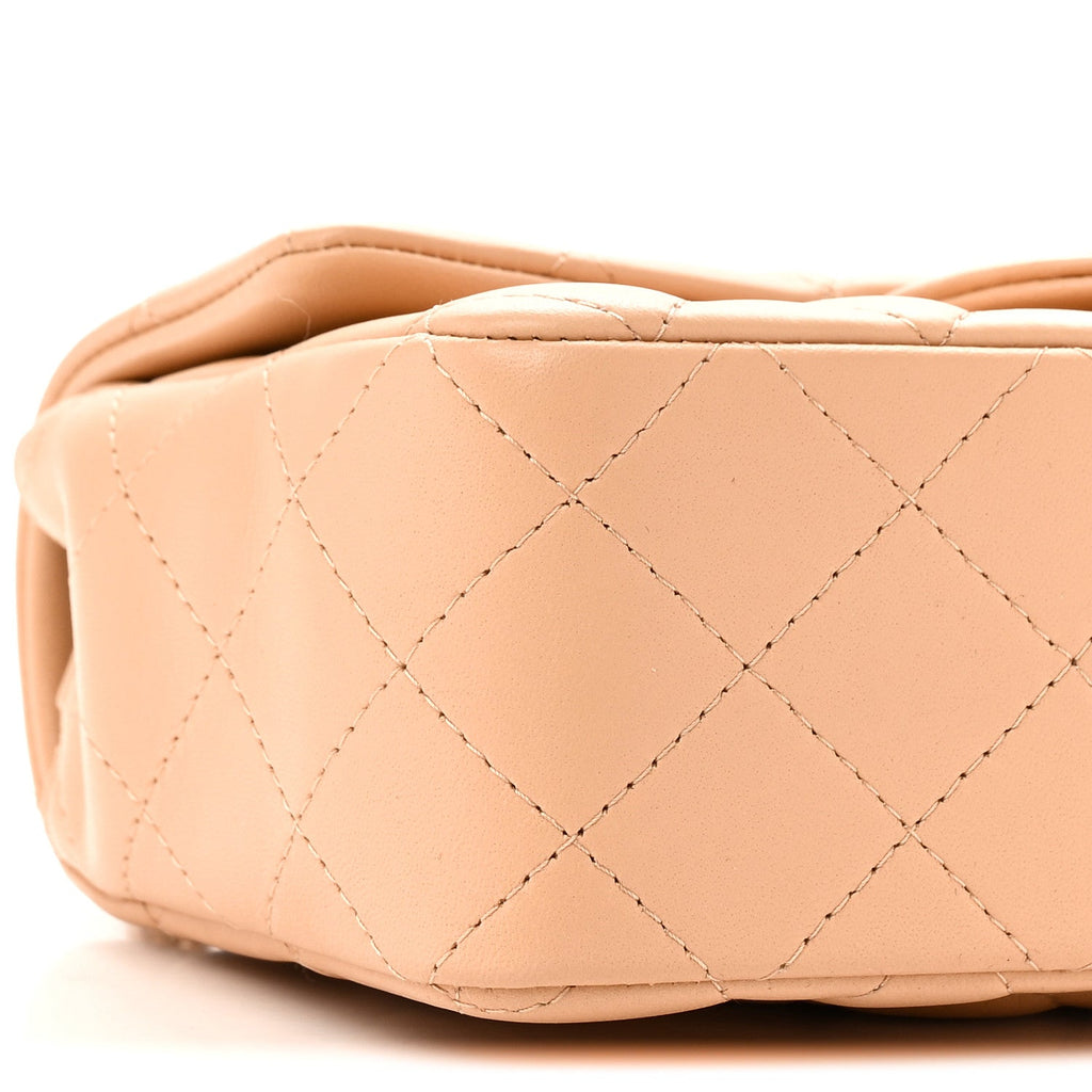 Lambskin Quilted Mini Rectangular Flap Beige