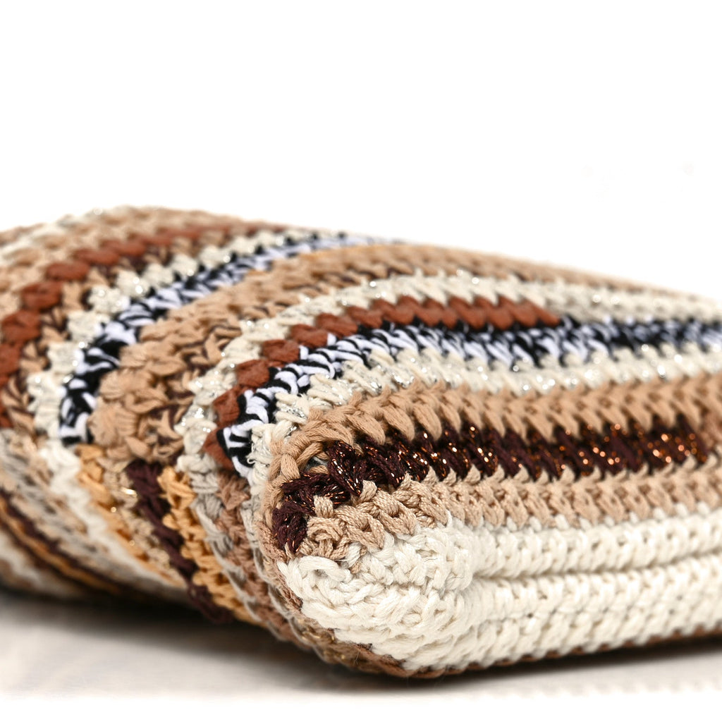 Cotton Crochet Stripe Vertical Tote Bag Naturale