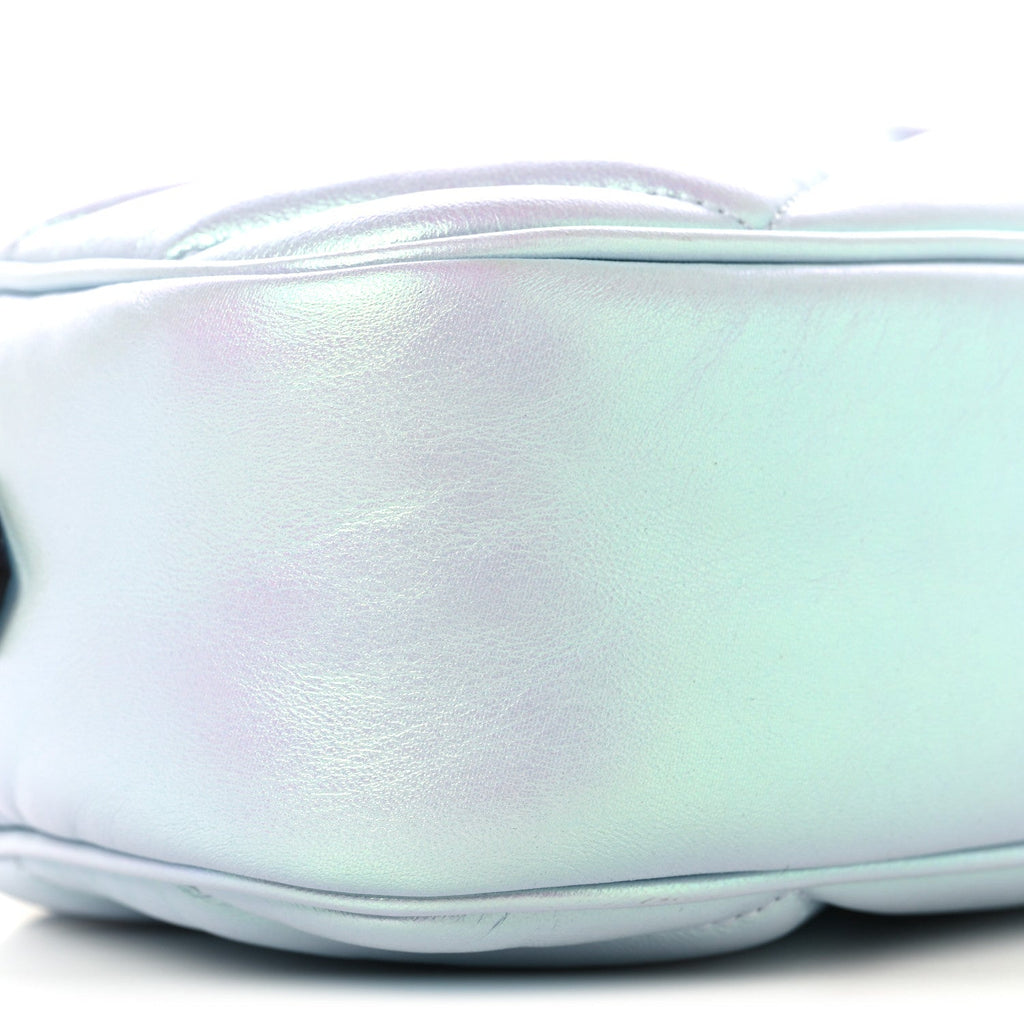 Iridescent Nappa Chevron Matelasse Small GG Marmont Chain Shoulder Bag Iridescent Snow Light Blue