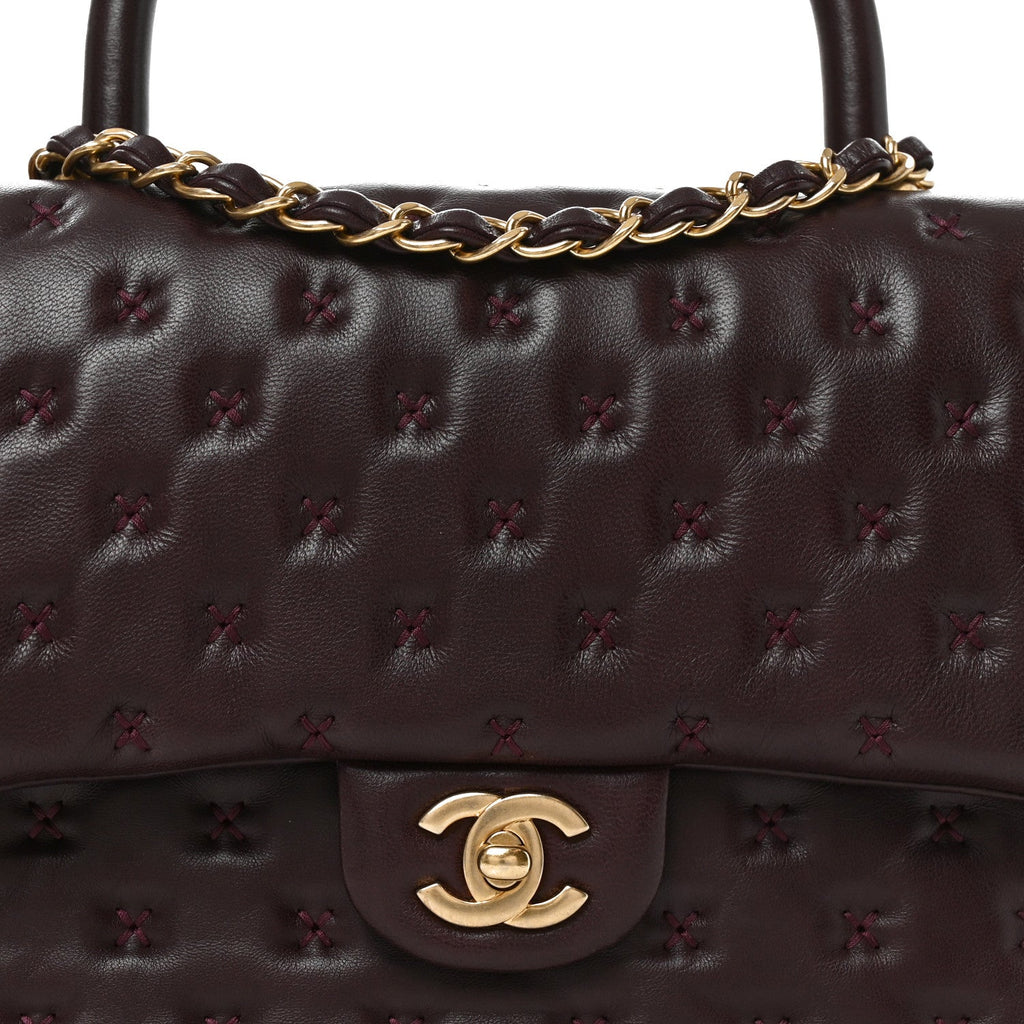Lambskin Cross Stitch Small Coco Handle Flap Burgundy