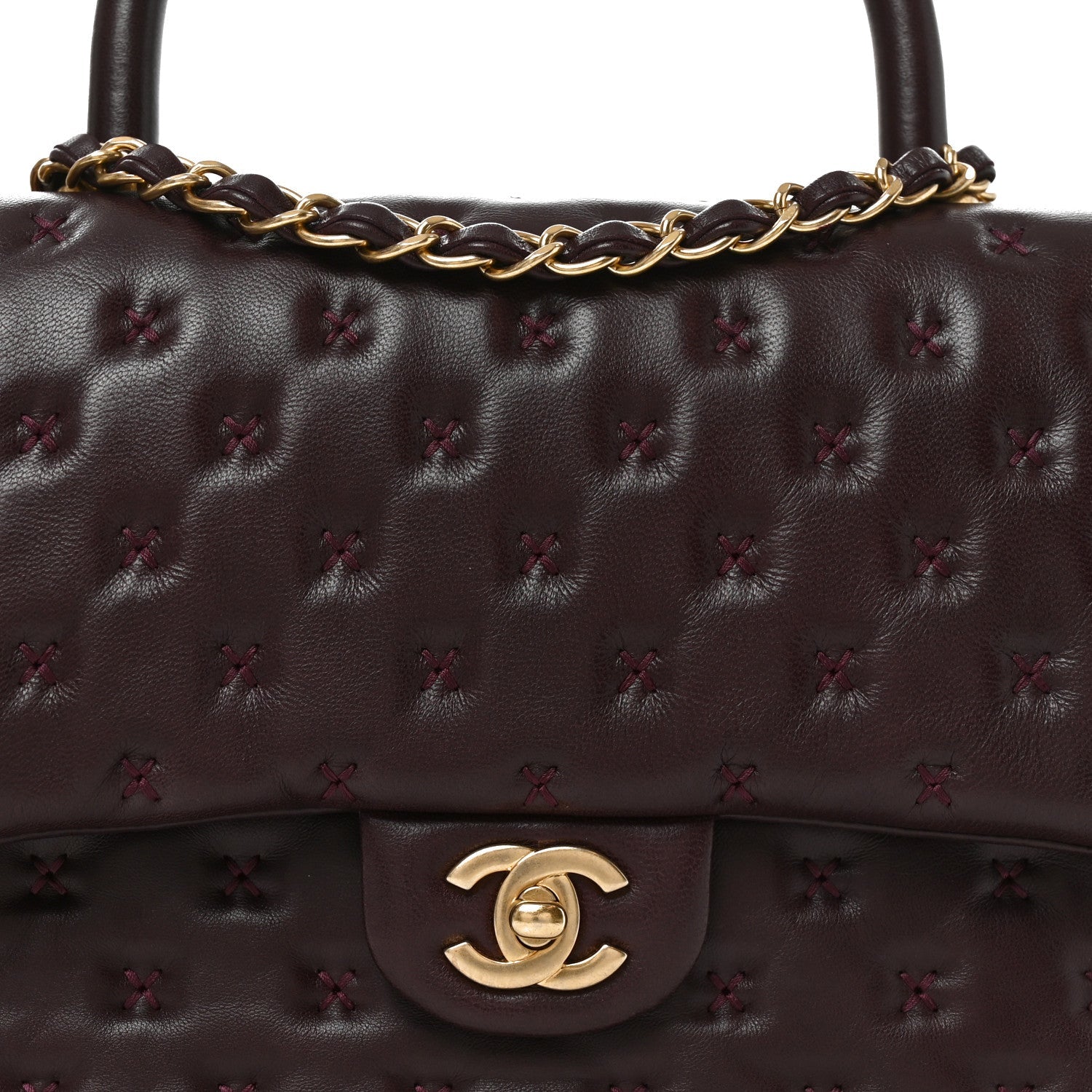Lambskin Cross Stitch Small Coco Handle Flap Burgundy