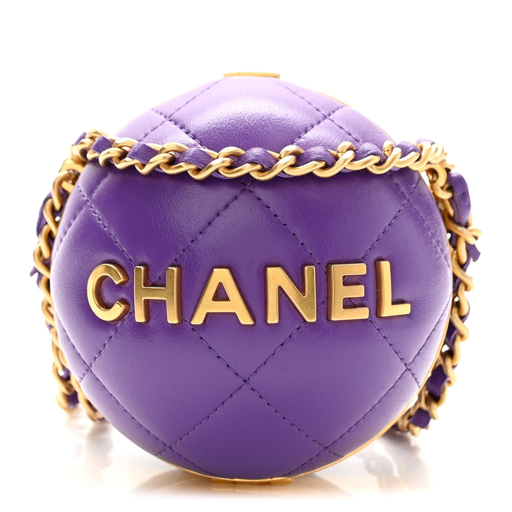 Lambskin CC Minaudiere Sphere Chain Clutch Purple