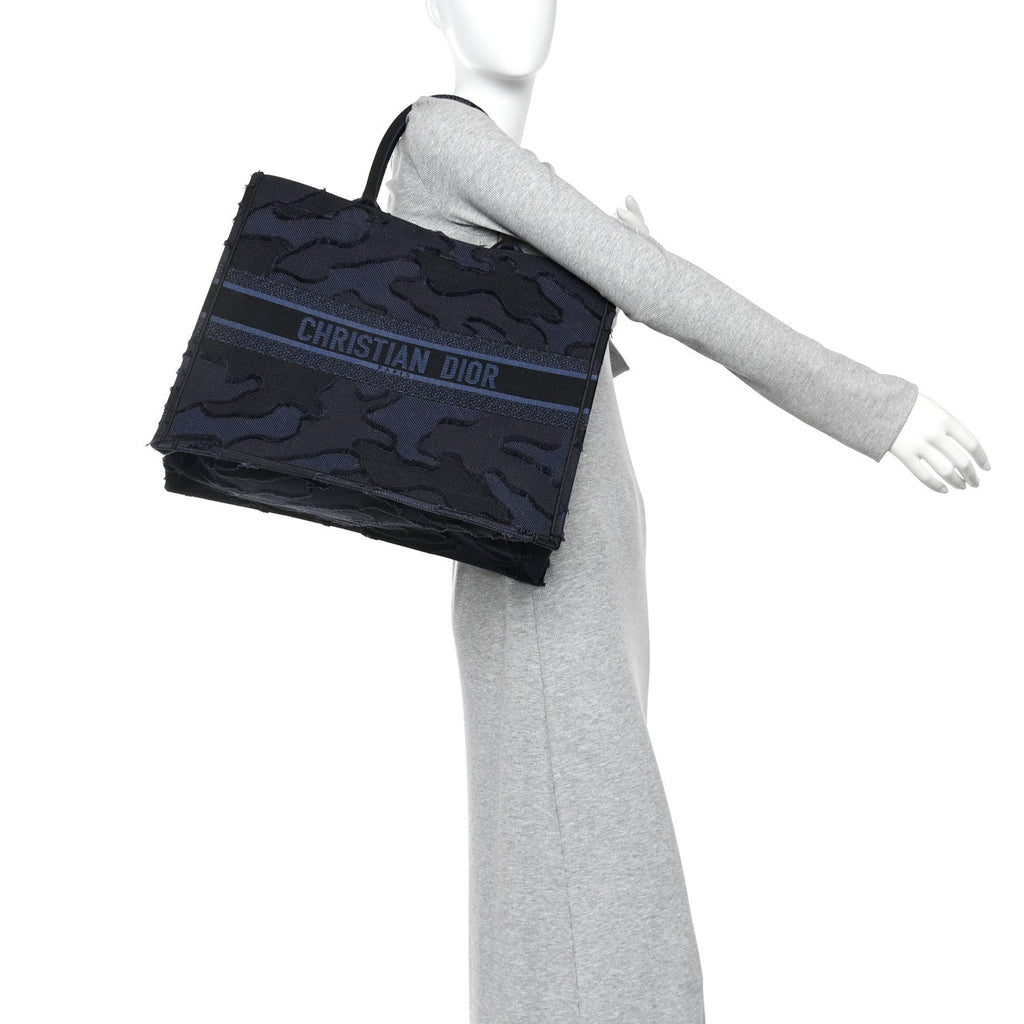 Canvas Embroidered Camouflage Book Tote Blue