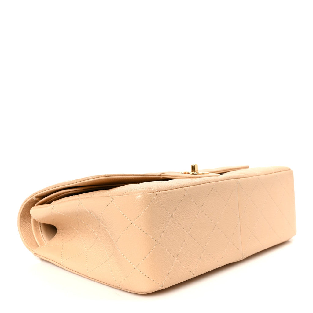 Caviar Quilted Jumbo Double Flap Beige Clair