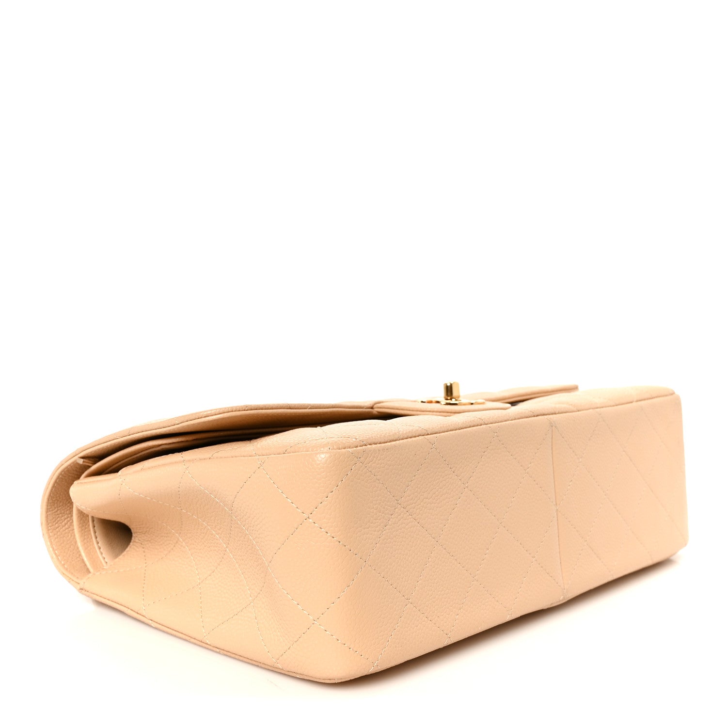 Caviar Quilted Jumbo Double Flap Beige Clair