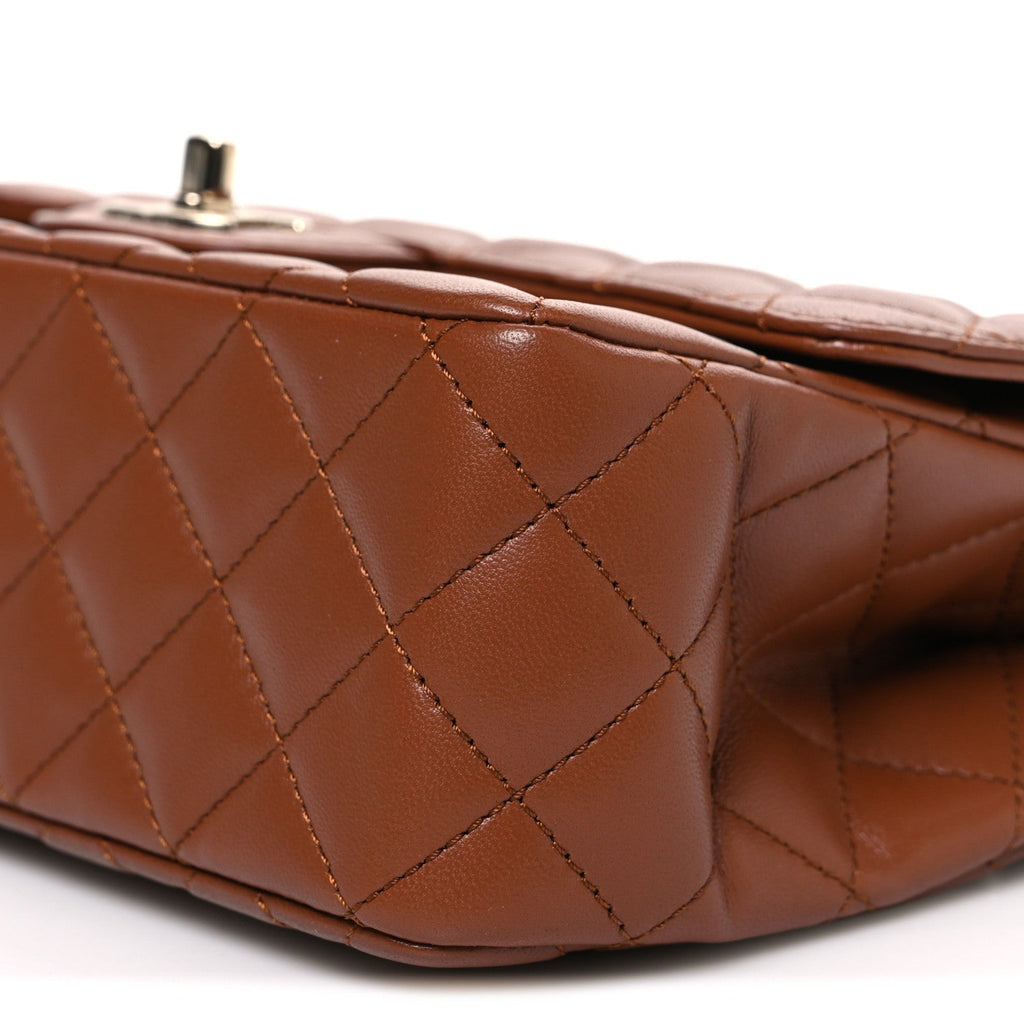 Lambskin Quilted Medium Crystal Top Handle Rectangular Flap Brown