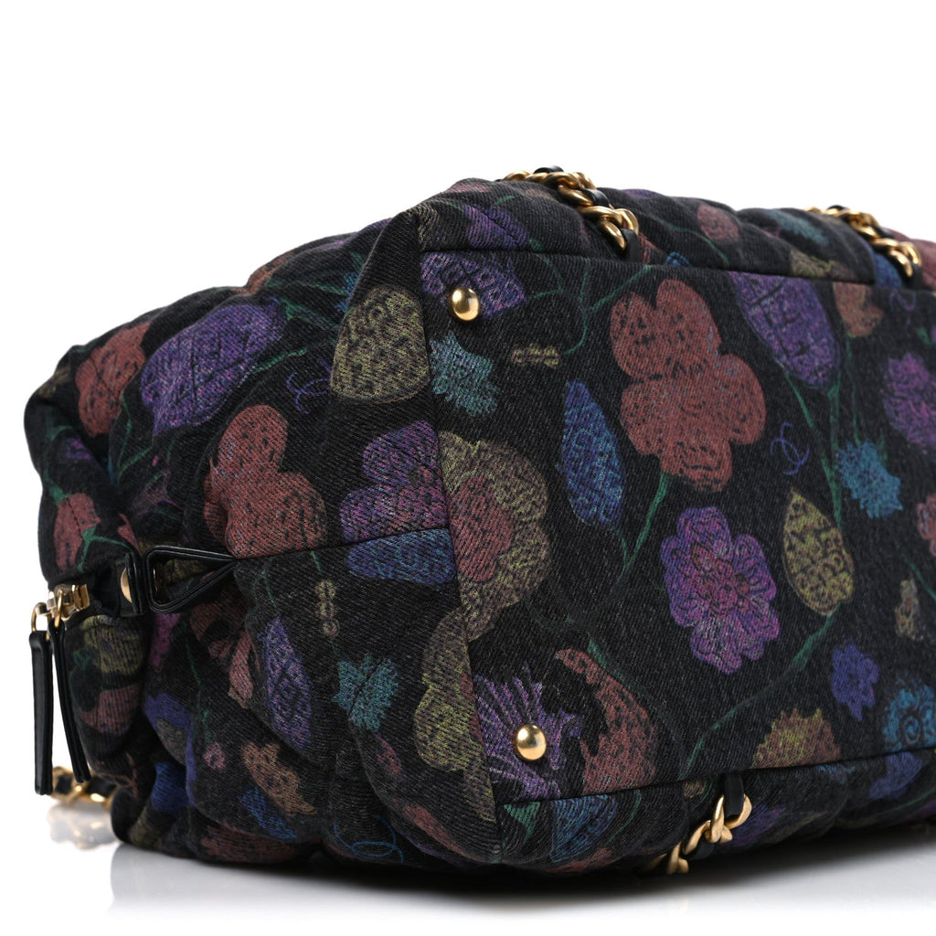 Denim Printed Destination Chenonceau Shoulder Bag Charcoal Multicolor