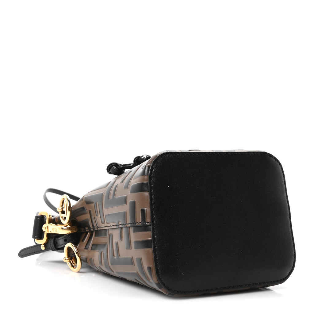 Vitello Liberty F is Fendi Bi-Color FF 1974 Embossed Mini Mon Tresor Bucket Bag Maya Black