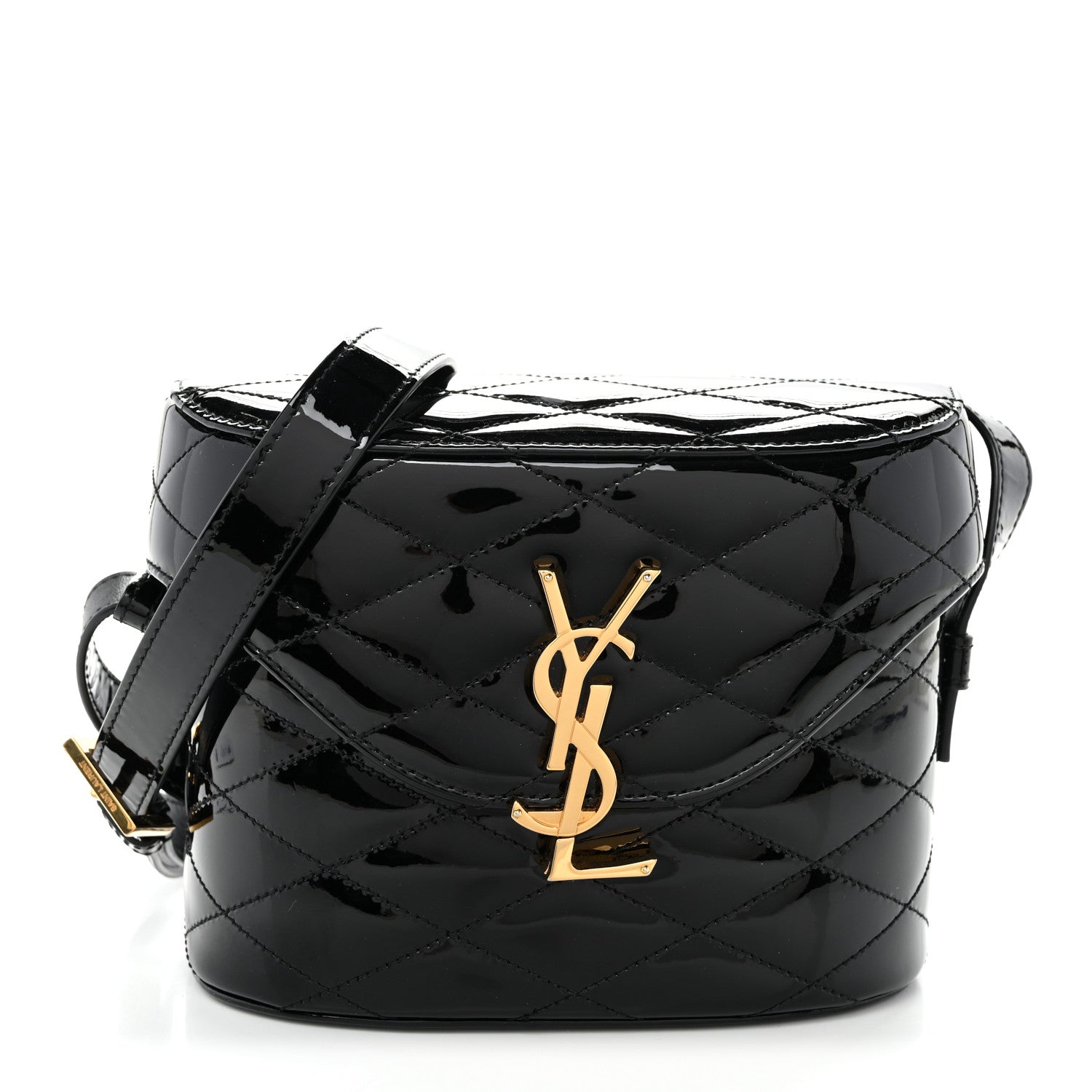Patent Matelasse Monogram June Box Bag Black
