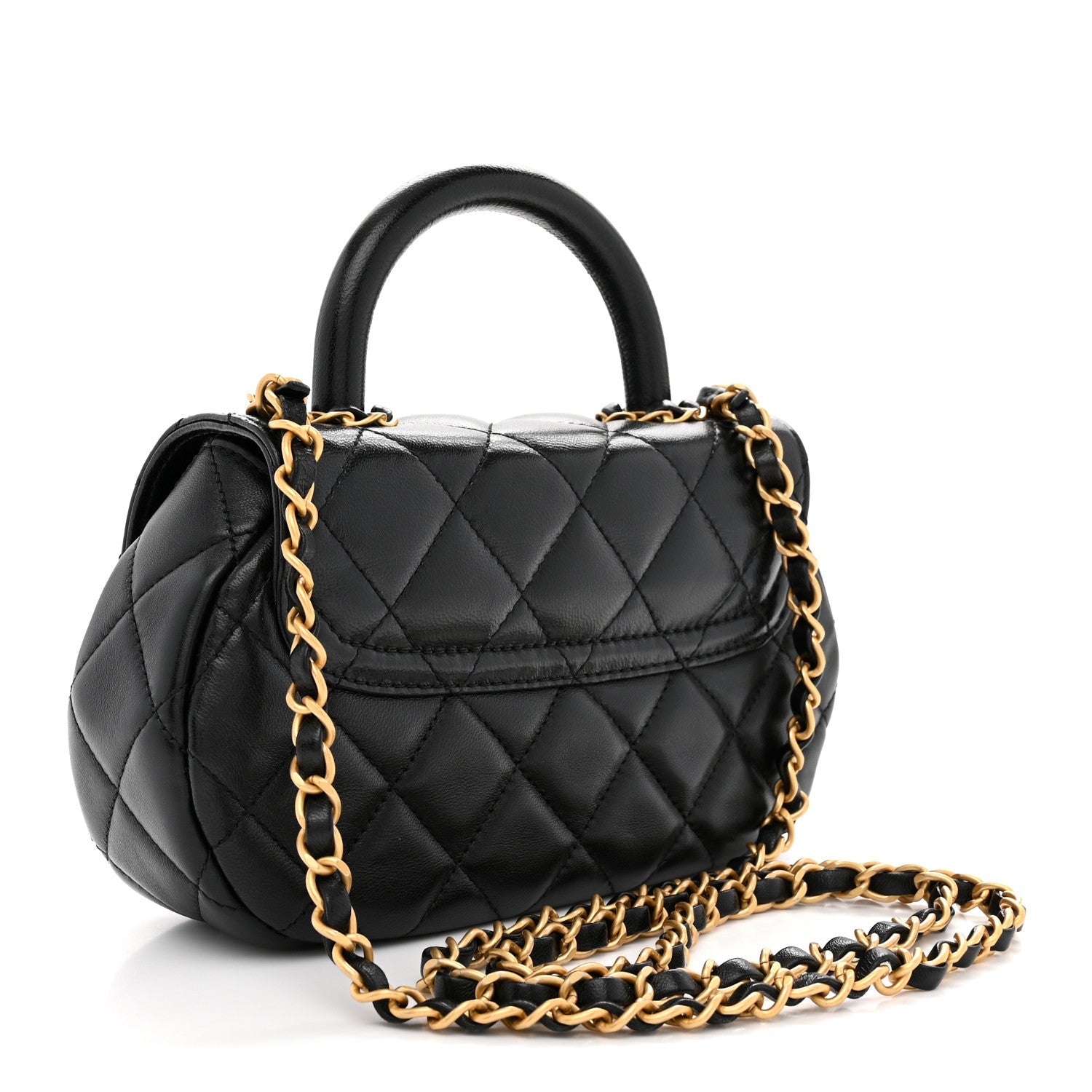 Lambskin Quilted Baywatch Top Handle Flap Black