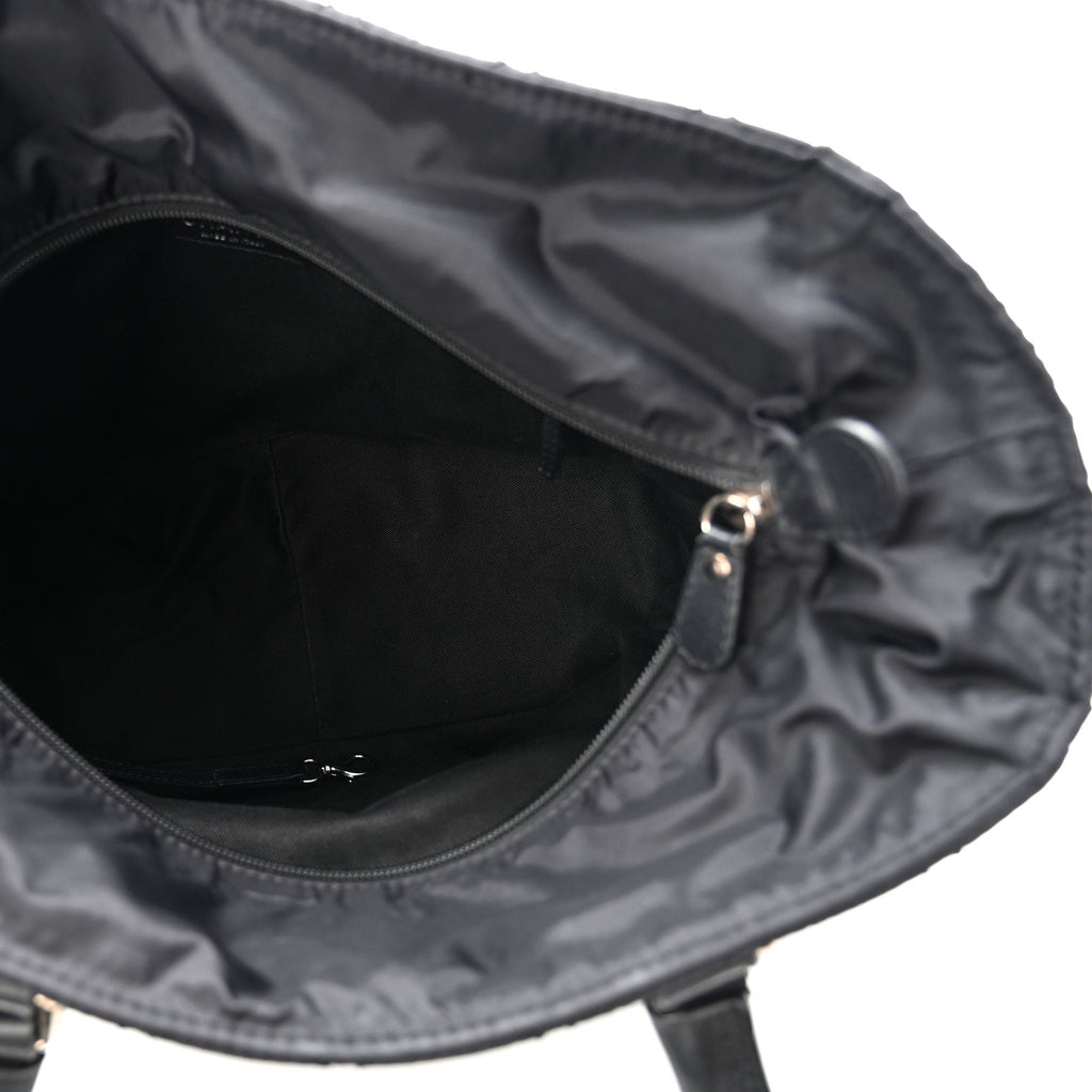 Nylon Calfskin Quilted CC Paris New York Tote Bag Black