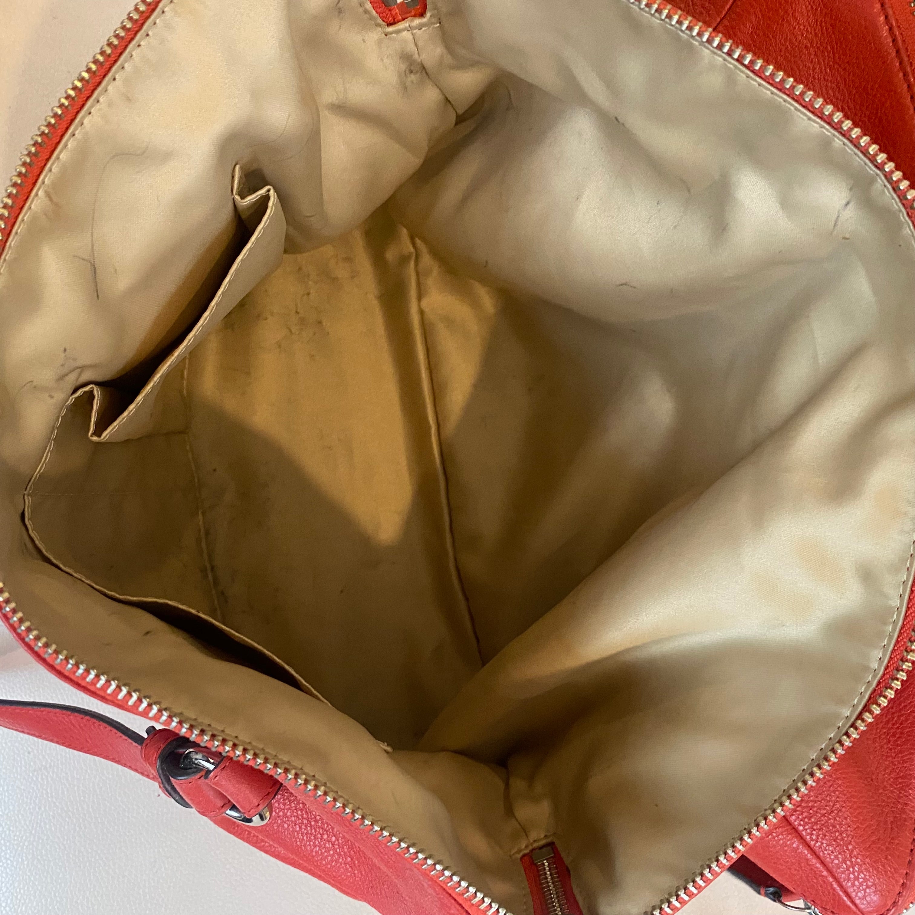 COACH #D1473-F31324 Red Leather Katheryn Triple Zipper Satchel Handbag