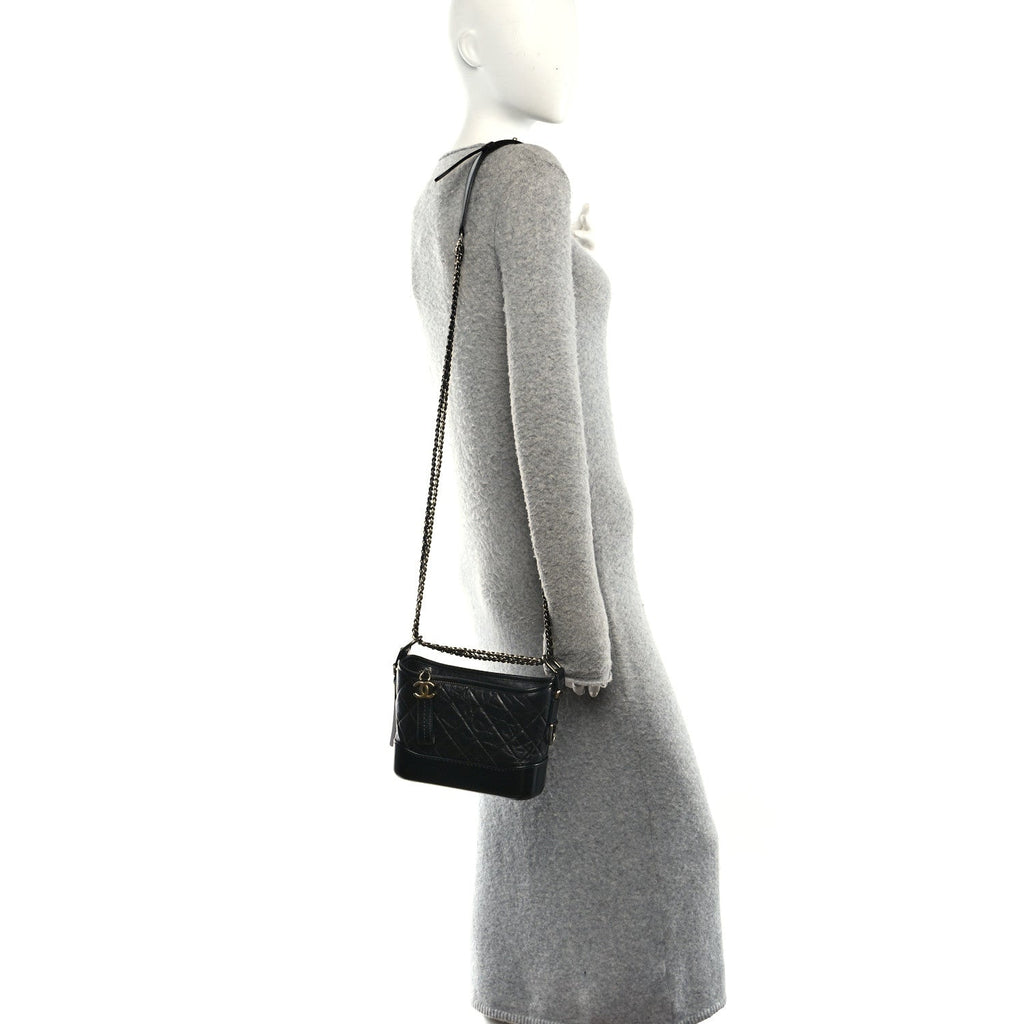 Aged Calfskin Quilted Small Gabrielle Hobo Black