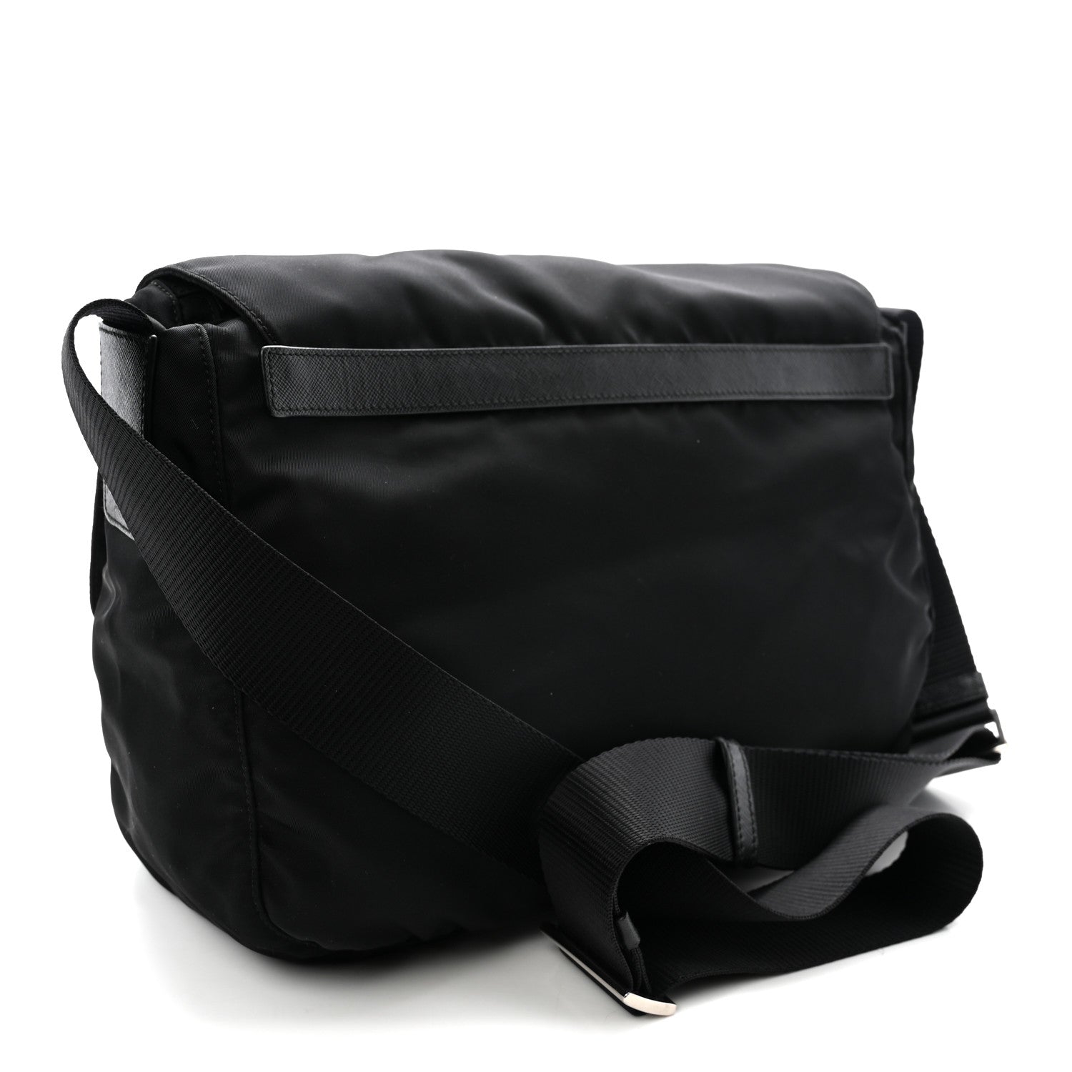 Tessuto Nylon Saffiano Double Buckle Messenger Shoulder Bag Black