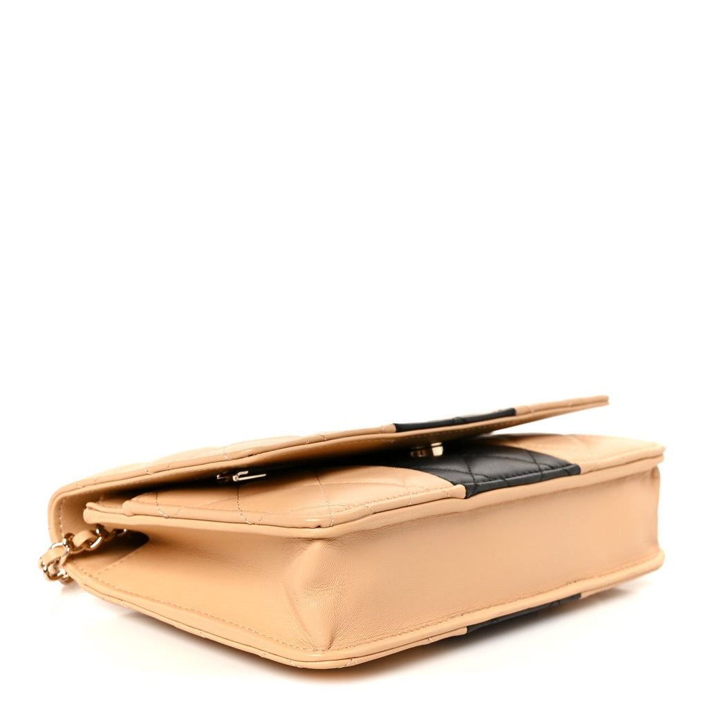 Lambskin Quilted Wallet On Chain WOC Beige Black