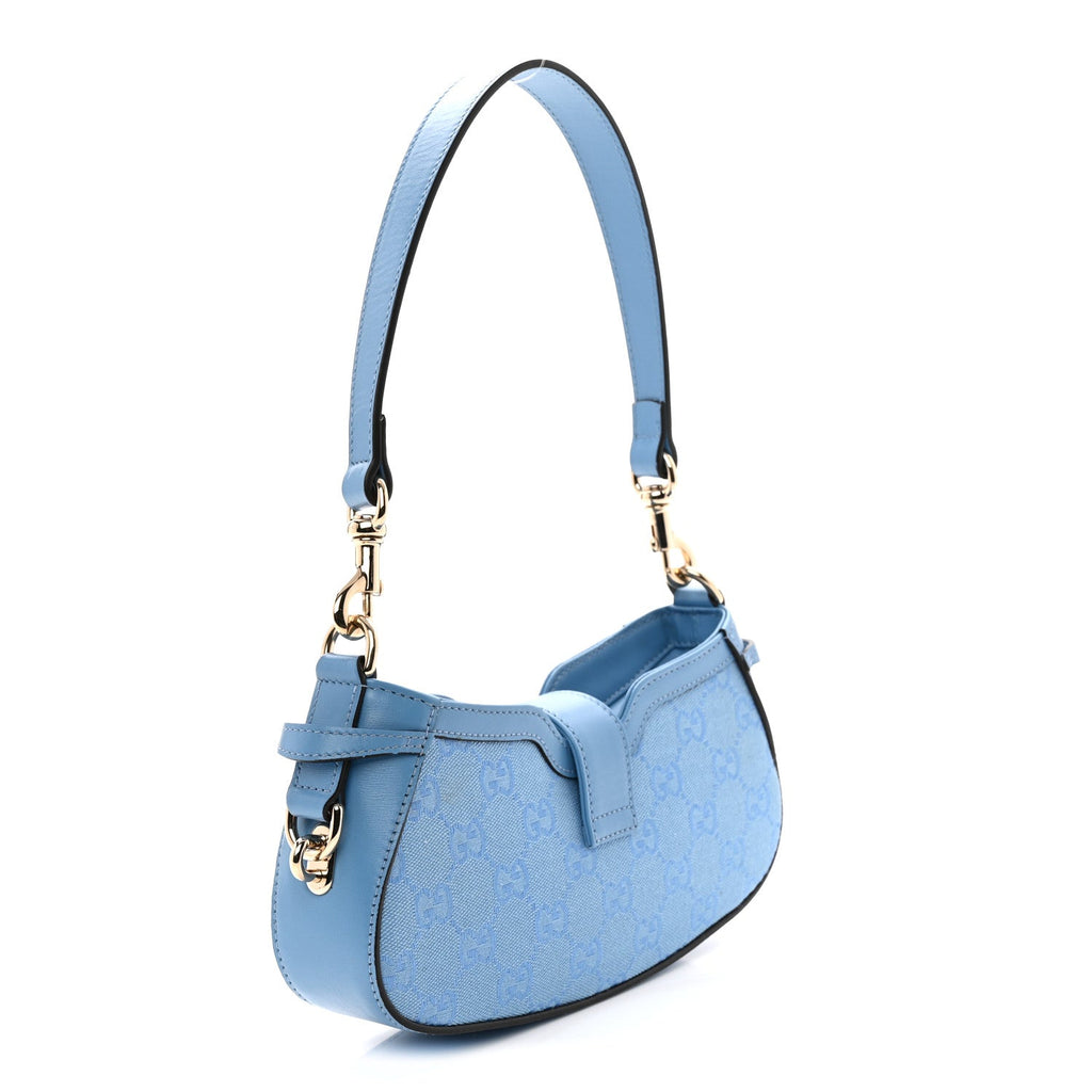 Calfskin Monogram Mini Moon Side Shoulder Bag Blue