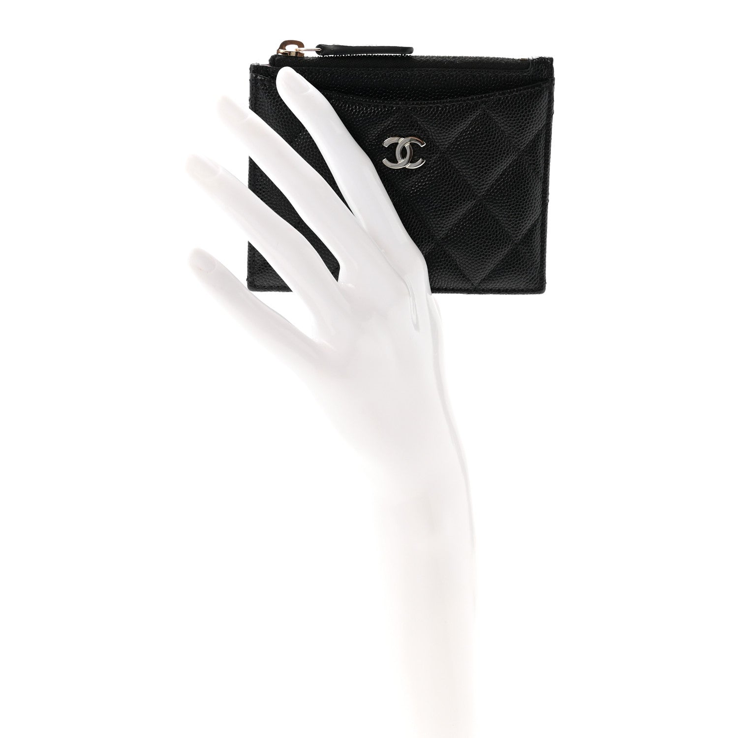 Caviar Quilted CC Zip Card Holder Black