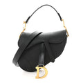 Grained Calfskin Mini Saddle Bag With Strap Black