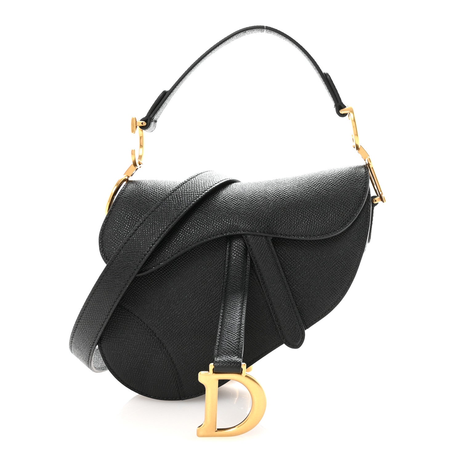 Grained Calfskin Mini Saddle Bag With Strap Black