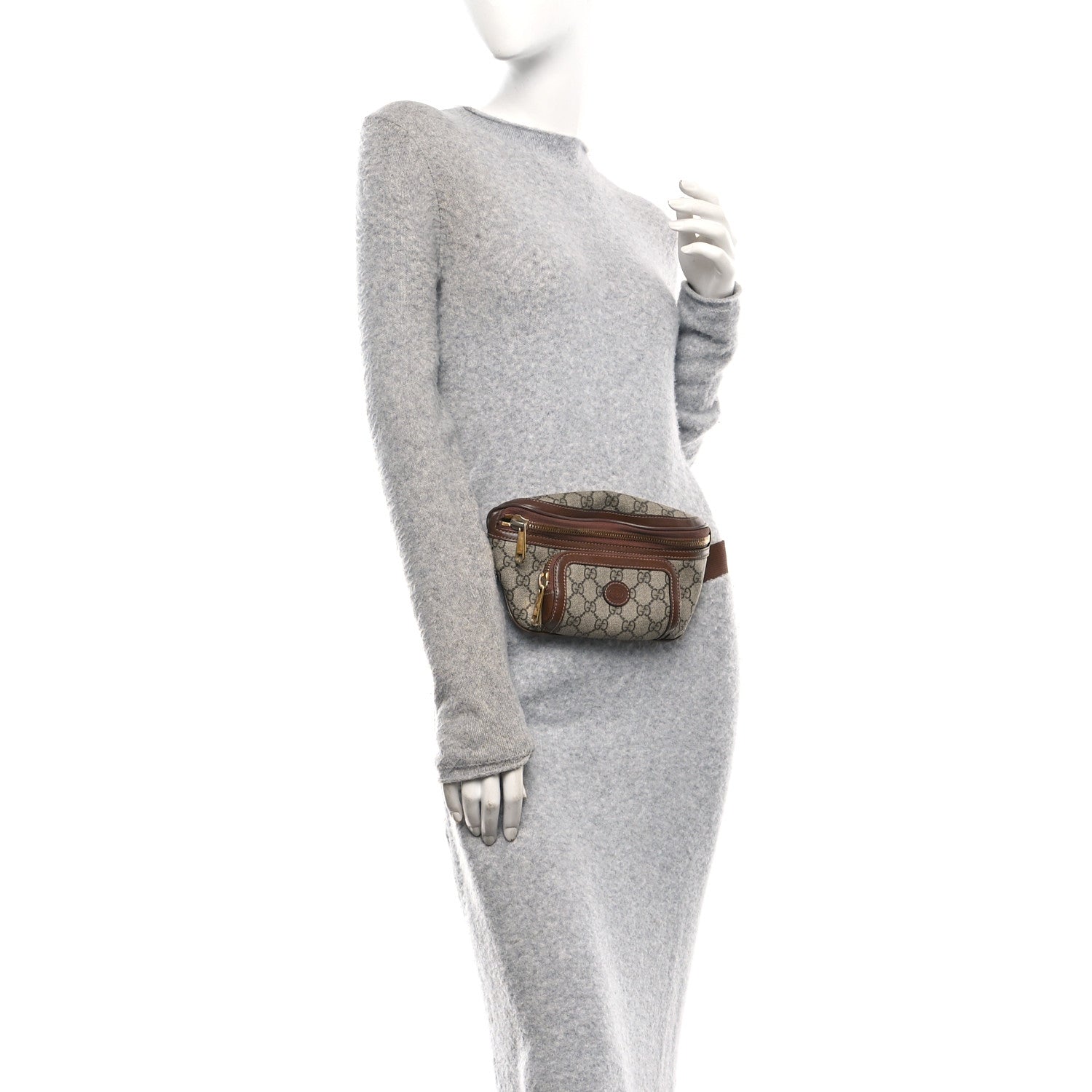 GG Supreme Monogram Textured Calfskin Retro Interlocking G Belt Bag Beige Ebony Brown Sugar