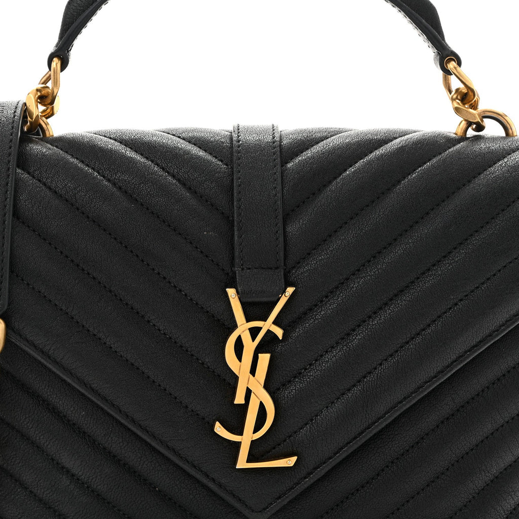 Sheepskin Matelasse Chevron Monogram Medium College Bag Black