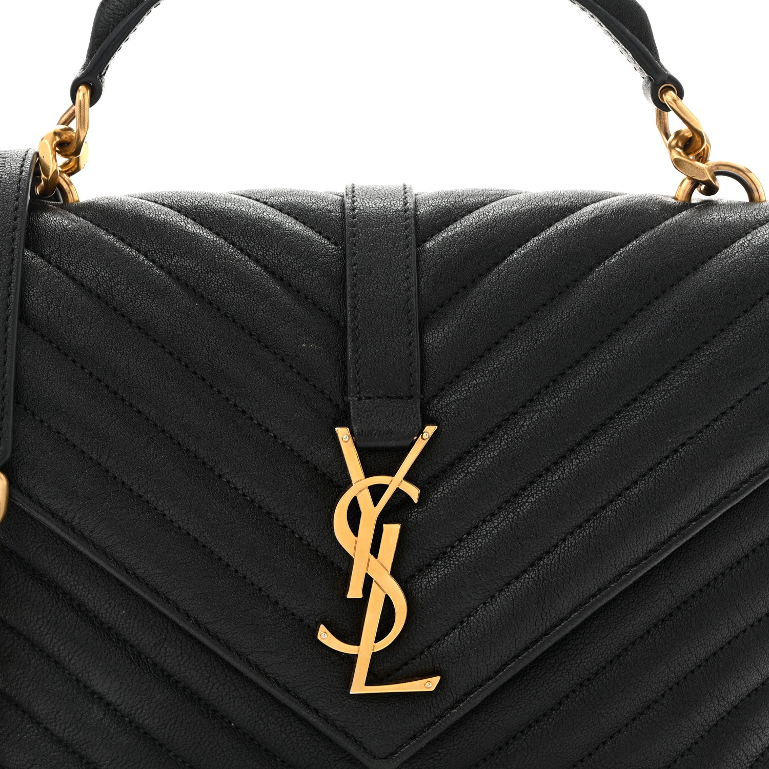 Sheepskin Matelasse Chevron Monogram Medium College Bag Black