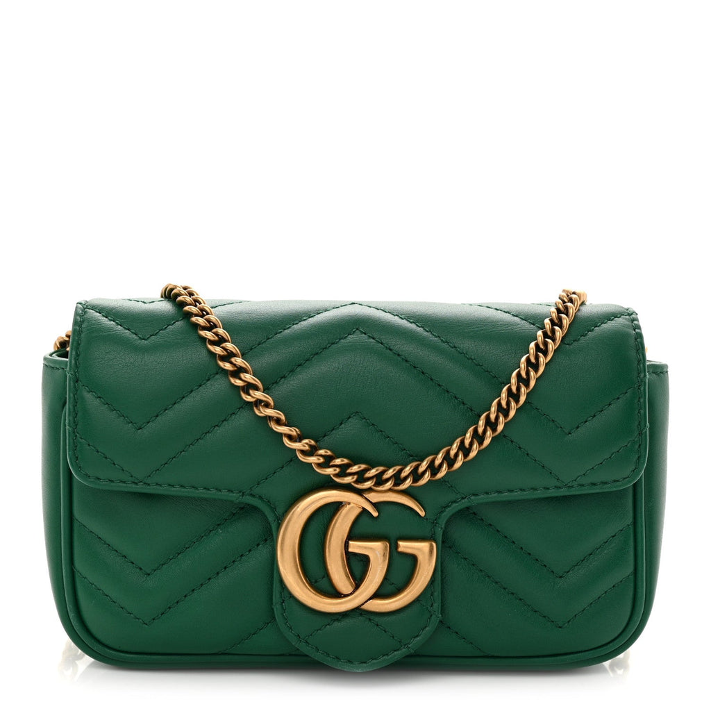 Calfskin Matelasse Super Mini GG Marmont Shoulder Bag Emerald Green