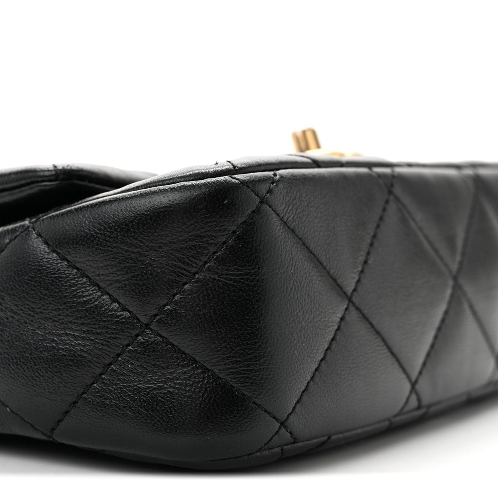 Shiny Lambskin Quilted Mini Sweetheart Flap Black