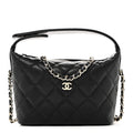 Caviar Quilted Hobo Clutch With Chain Black