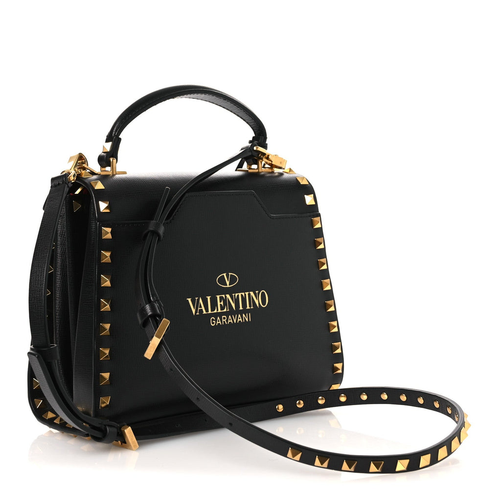 Grainy Calfskin Small Rockstud Alcove Top-Handle Flap Bag Black