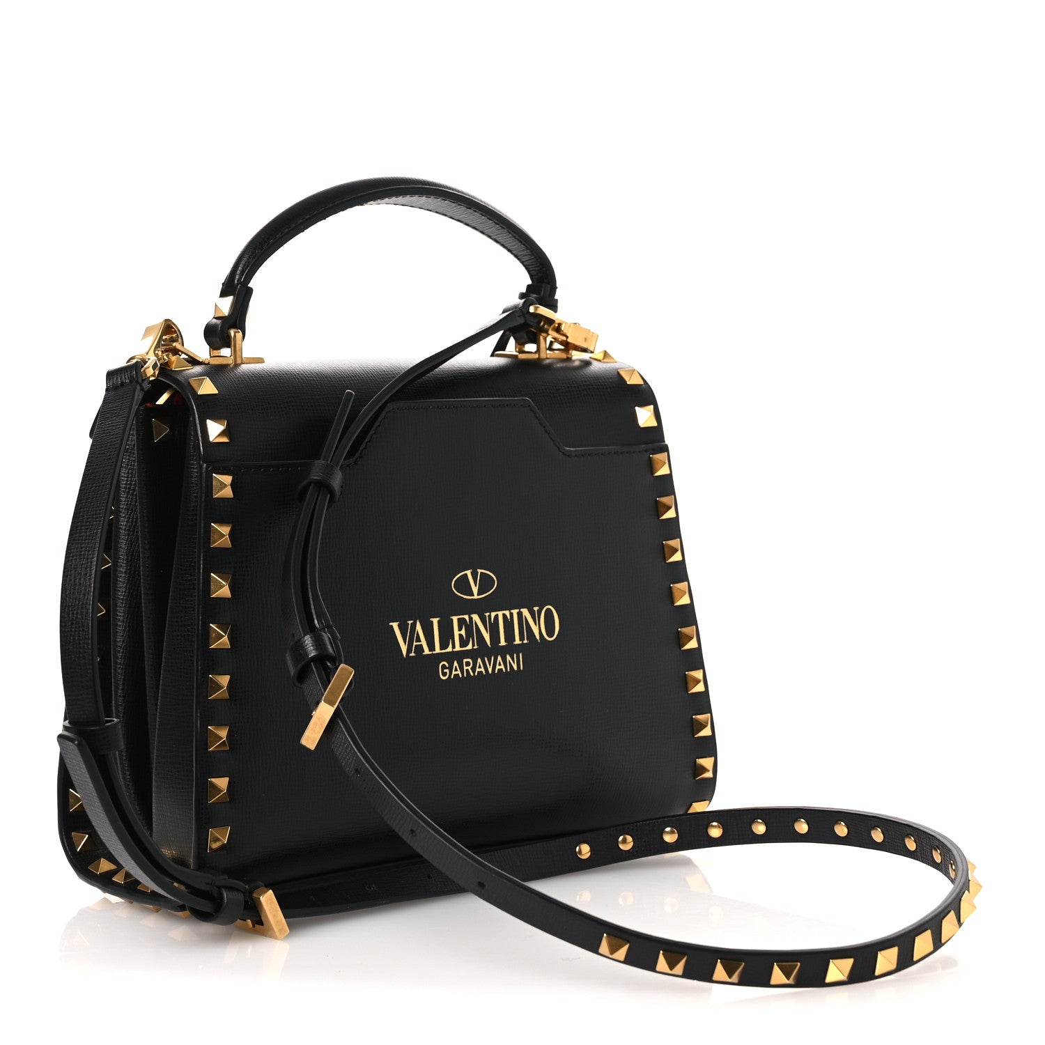 Grainy Calfskin Small Rockstud Alcove Top-Handle Flap Bag Black