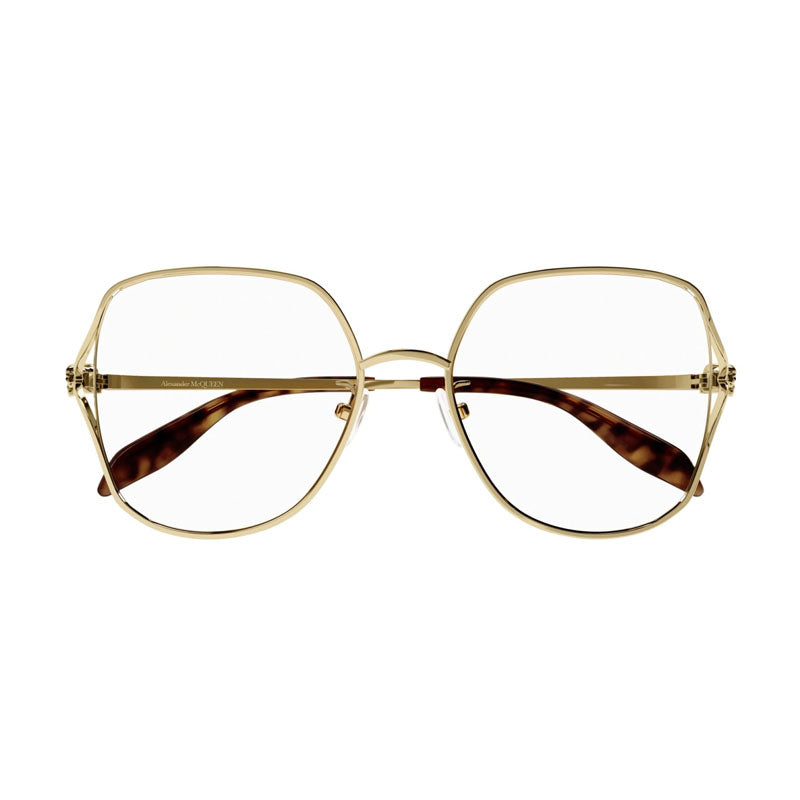Alexander McQueen Eyeglasses Square Full Rim, Shiny Gold Frame and Clear Demo Lens Lens AM0368O002