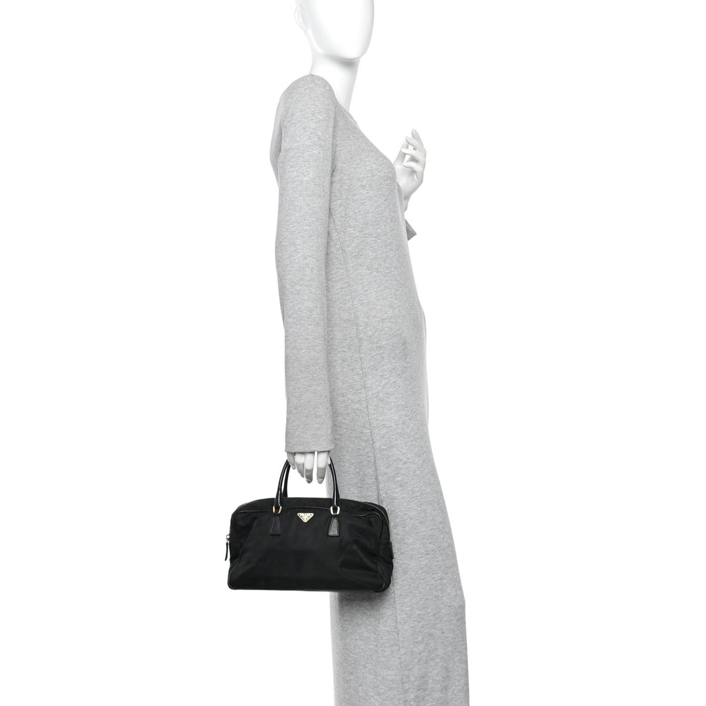 Nylon Saffiano Small Top Handle Bag Black