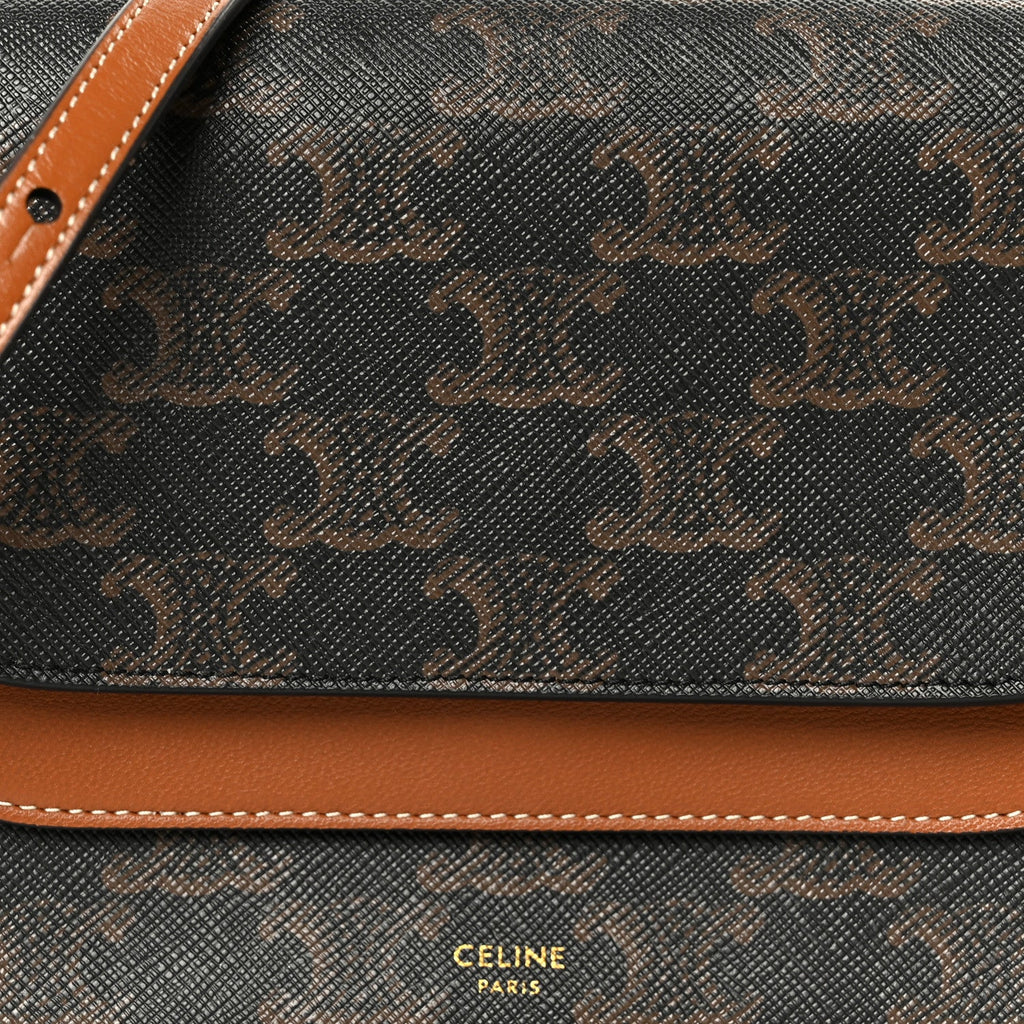 Triomphe Canvas Lambskin Wallet On Strap Tan