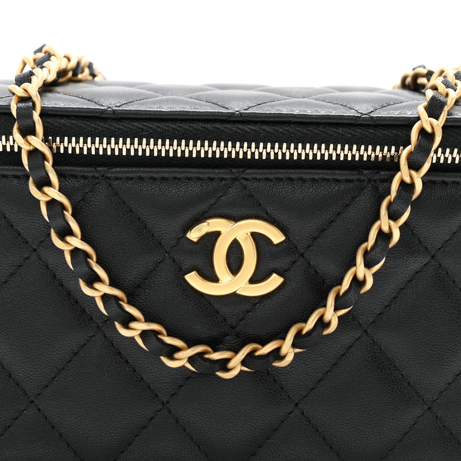 Lambskin Quilted Small Heart Vanity Case With Chain Black