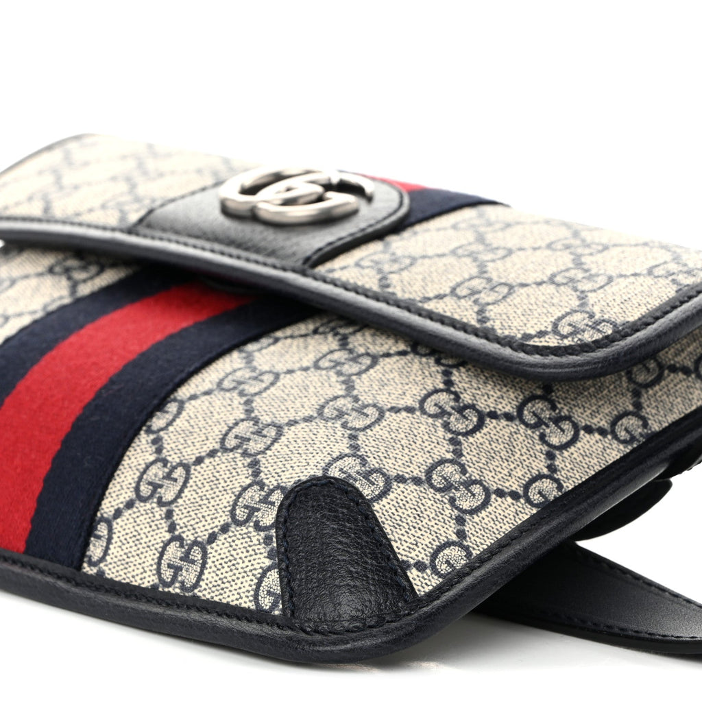 GG Supreme Monogram Web Small Ophidia Belt Bag 90 36 Beige Navy 90/36 Beige Navy