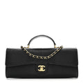 Calfskin Lizard Embossed Top Handle Clutch With Chain Black