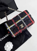 Chanel 20 black woven tweed chain bag