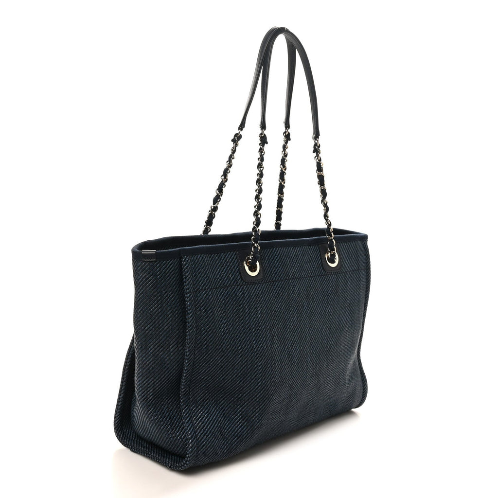 Mixed Fibers Striped Small Deauville Tote Navy Blue