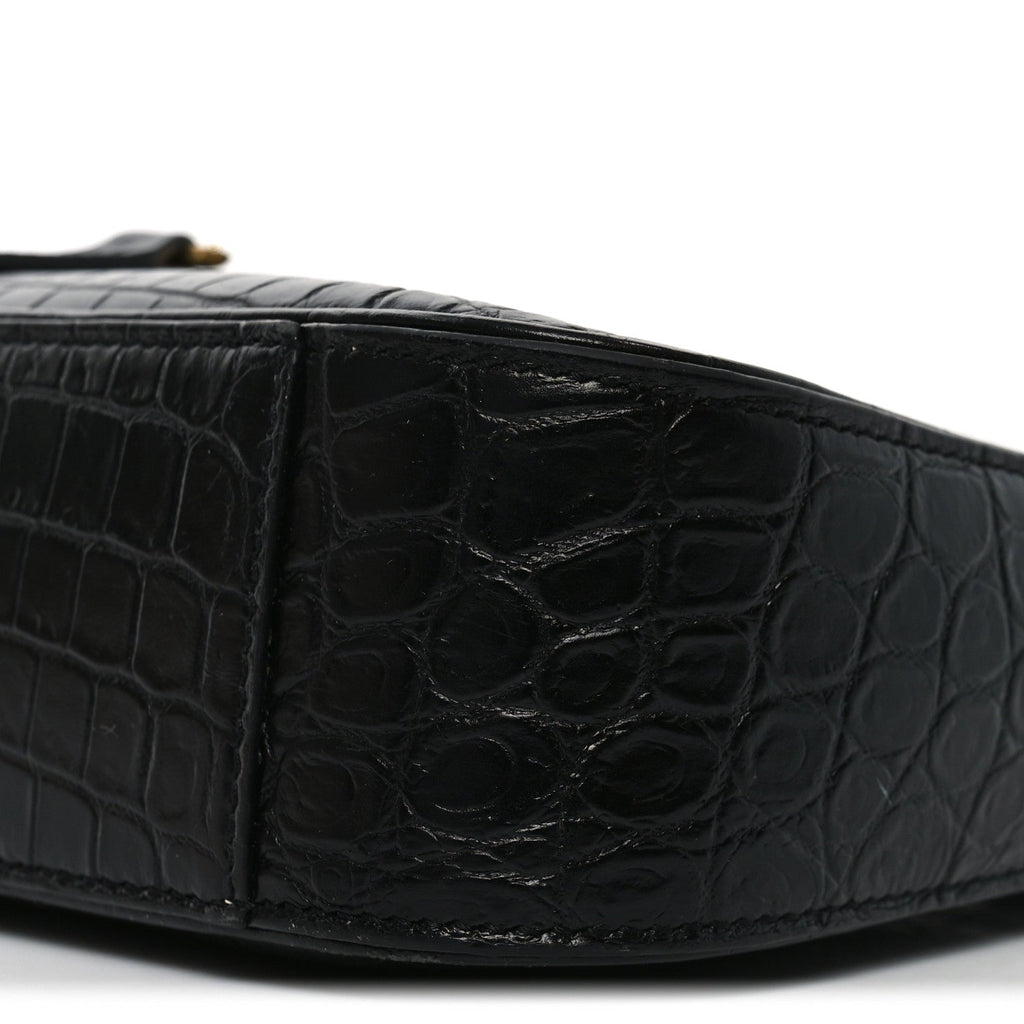 Calfskin Crocodile Embossed Le 5 A 7 Hobo Black