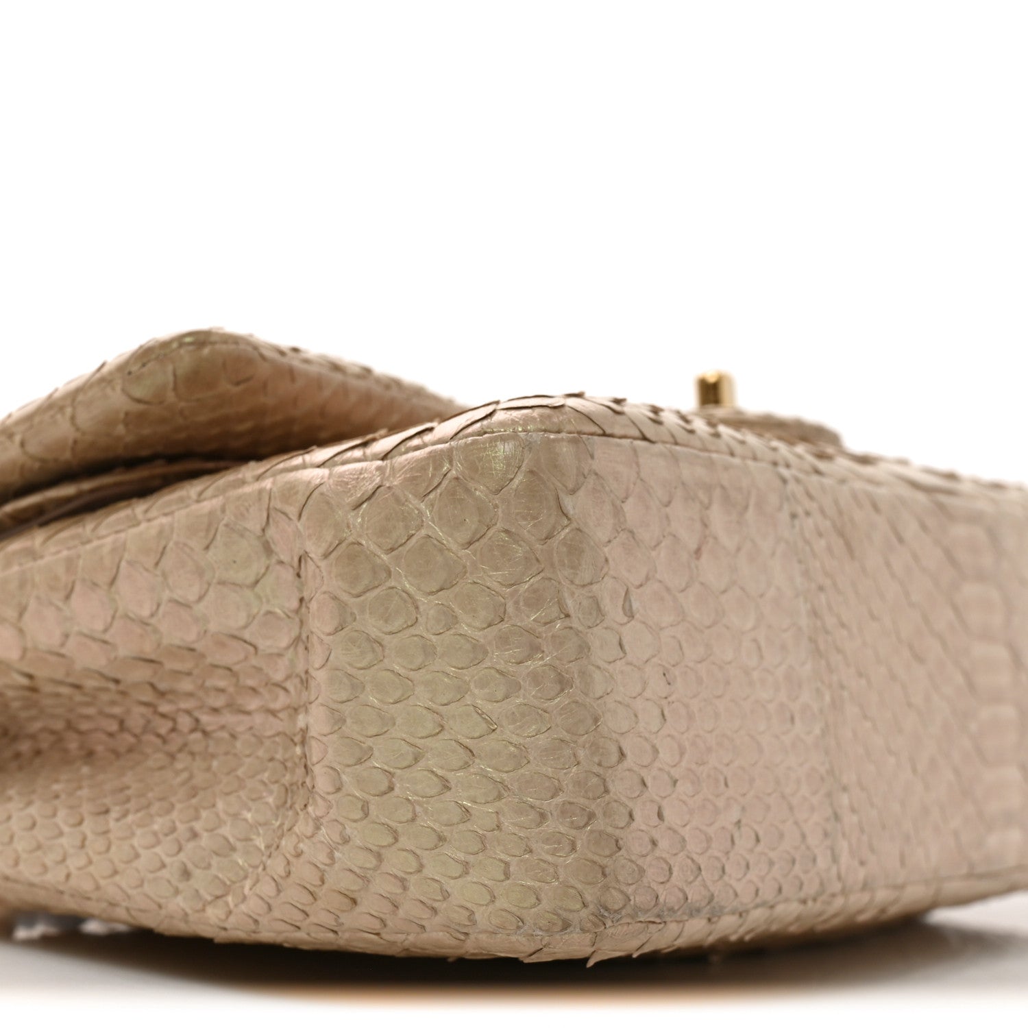 Metallic Snakeskin Medium Double Flap Light Beige