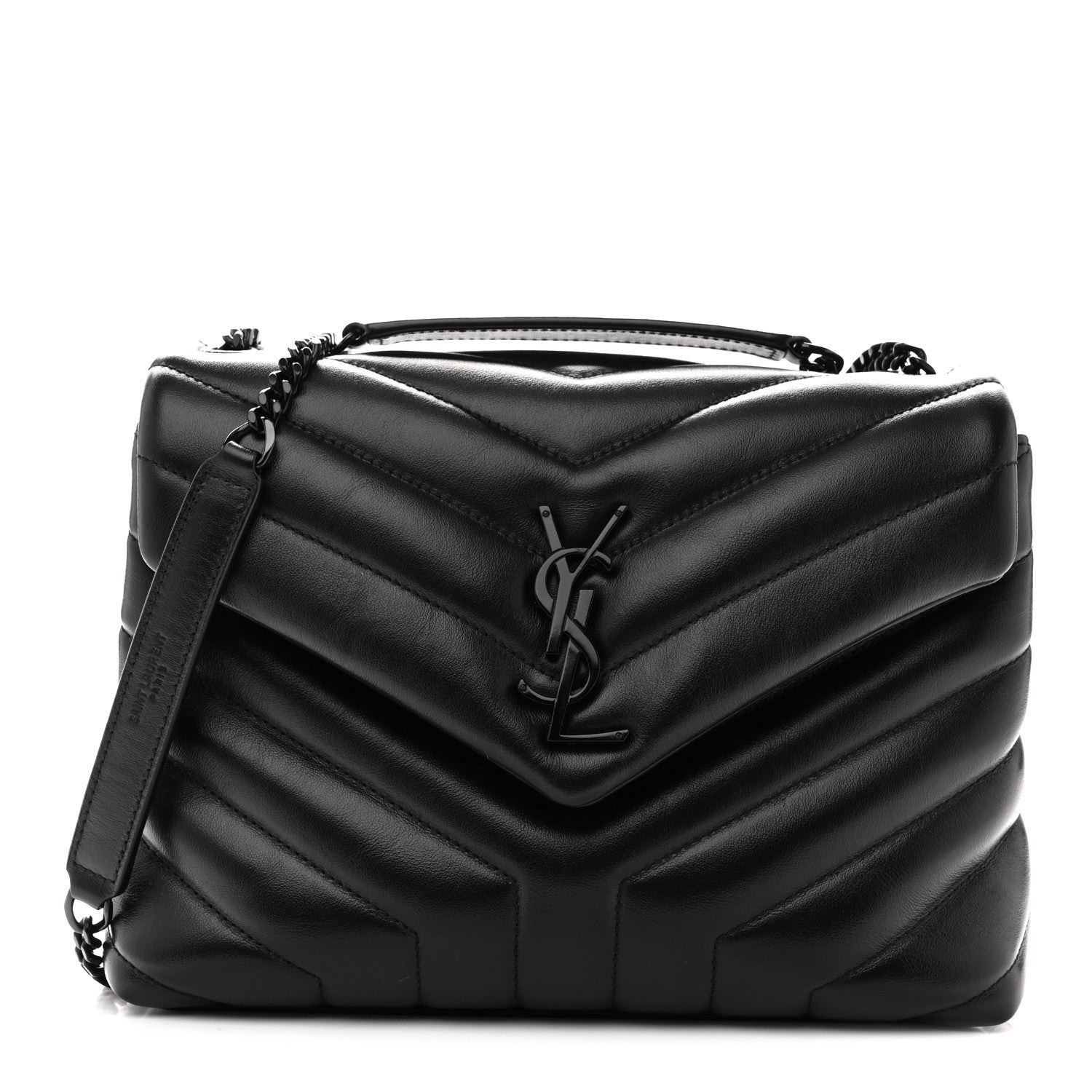 Calfskin Y Quilted Monogram Monochrome Small Loulou Chain Satchel Black