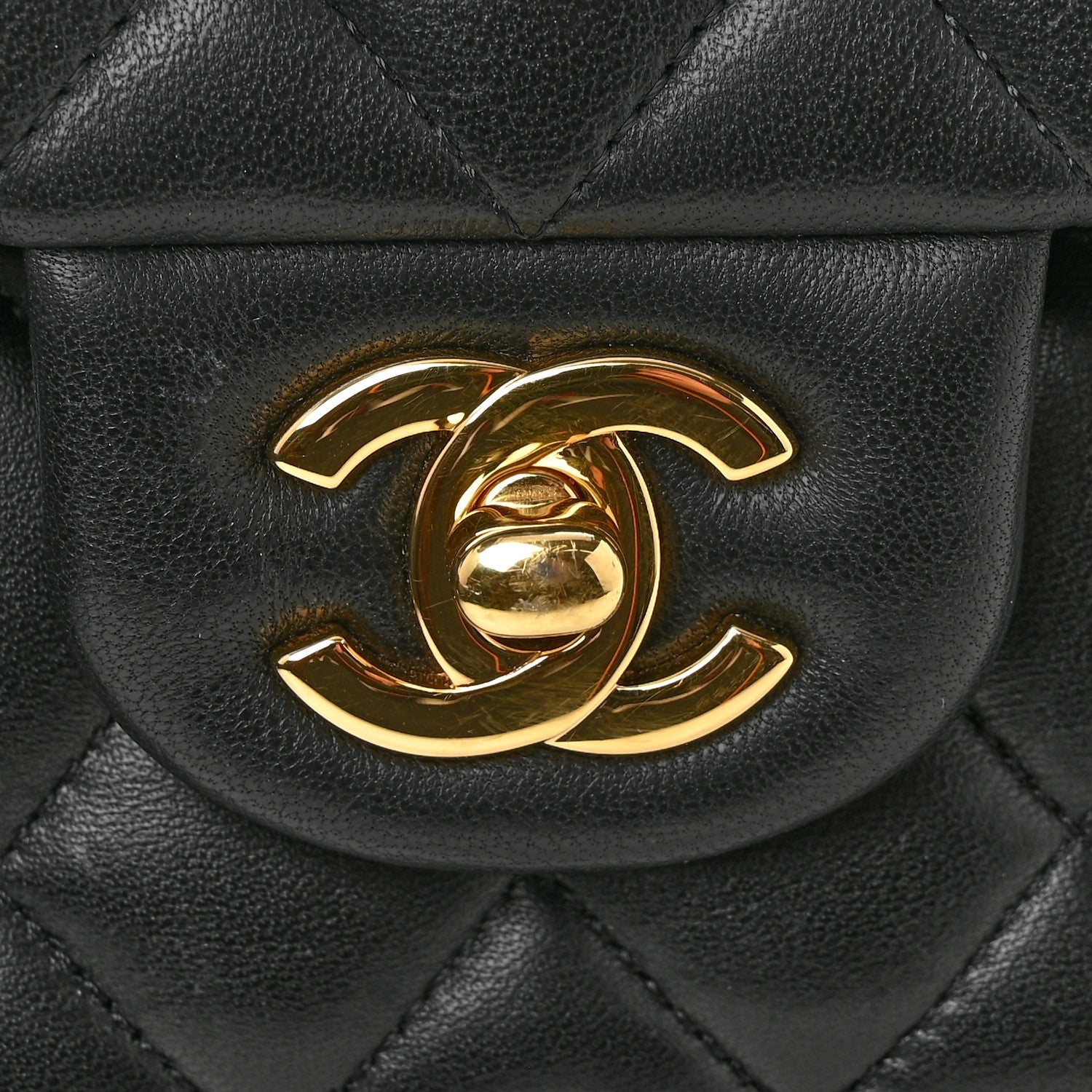 Lambskin Quilted Medium Double Flap Black