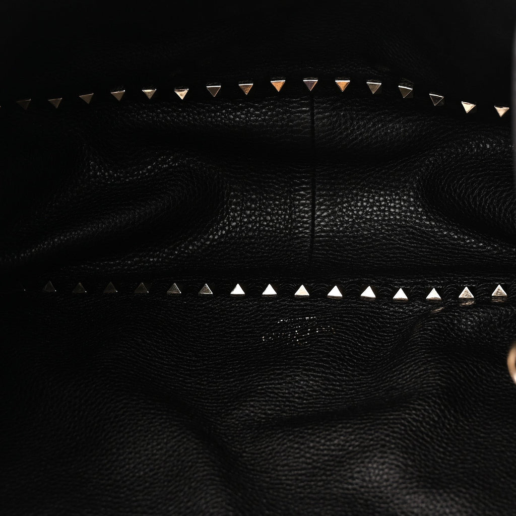 Grained Calfskin Medium Rockstud Reversible Tote Black Rose Violet