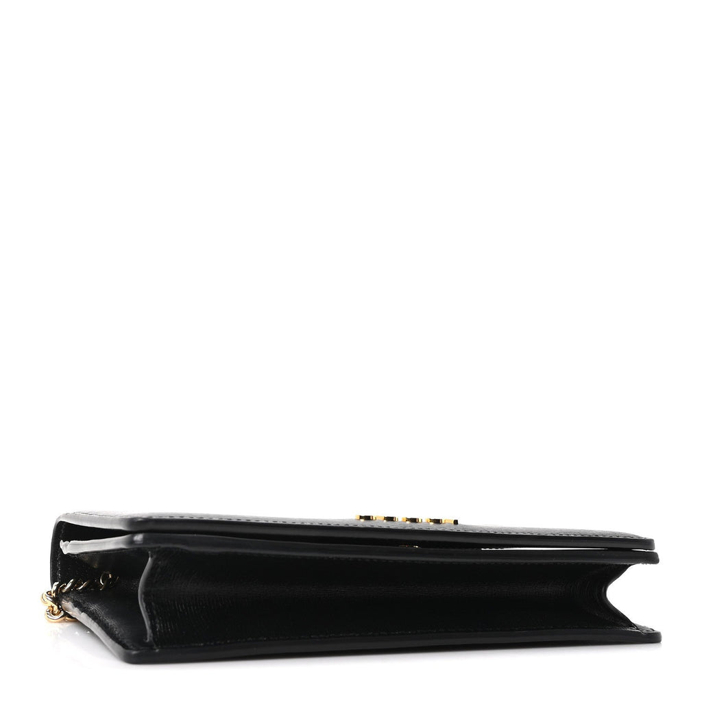 Textured Calfskin Script Logo Wallet On Chain Black