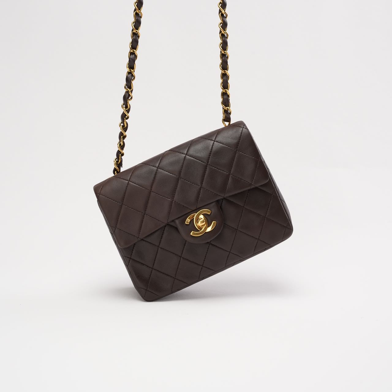 “Rare” Chanel Timeless Mini Square Flap Lamb Brown 1994