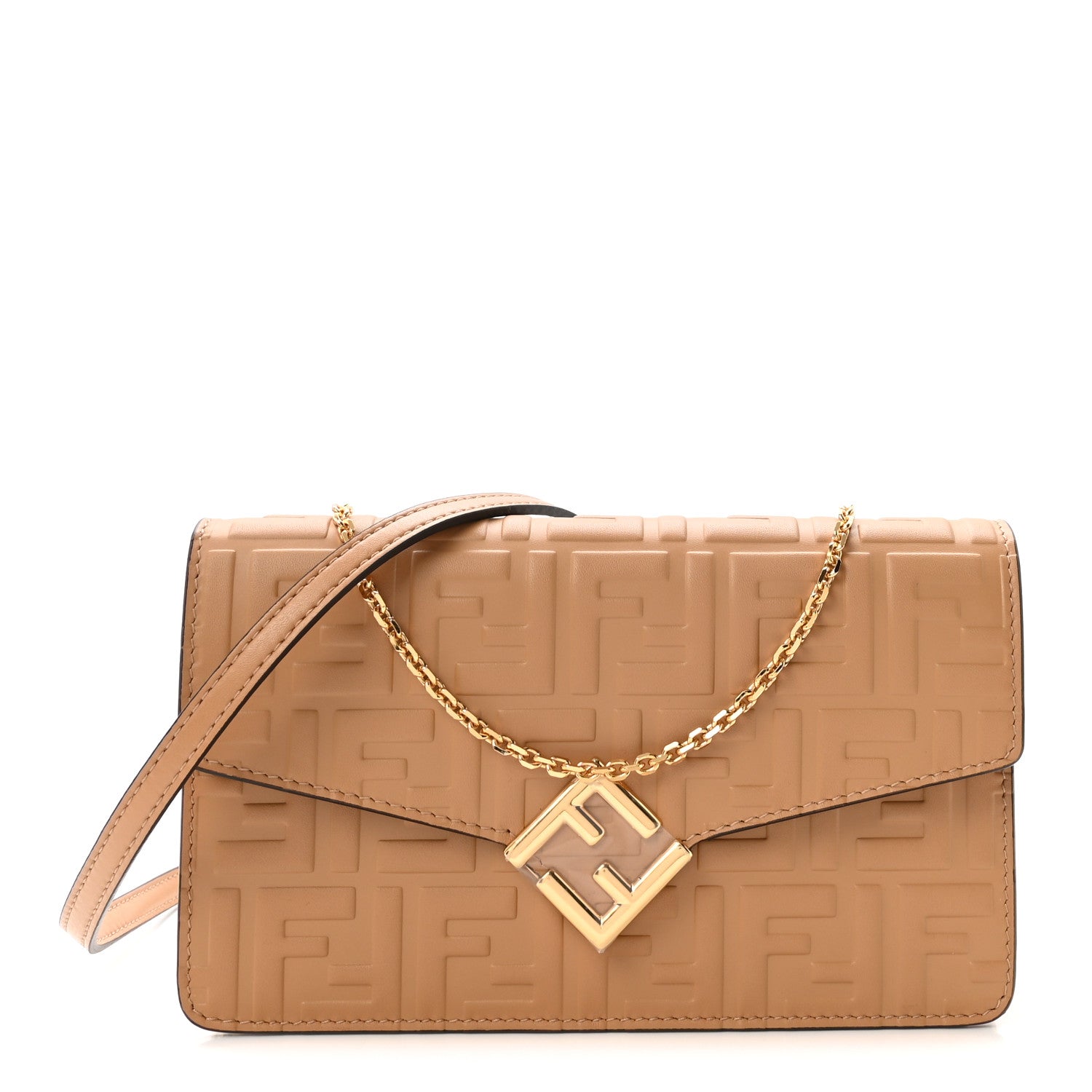 Vitello Ceylon Bi-Color FF 1974 Embossed FF Diamonds Chain Wallet Miele Scuro