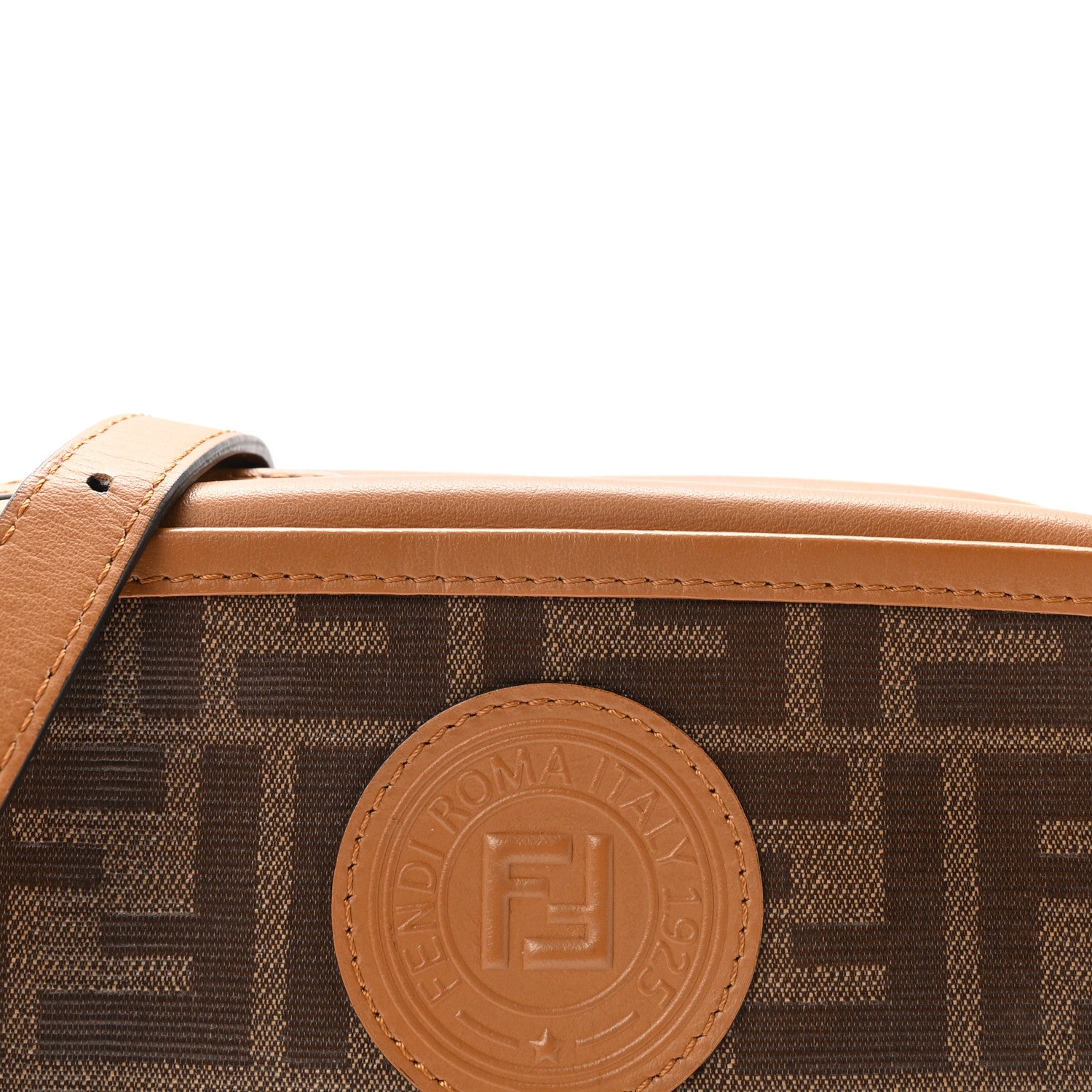 Glazed Fabric Vitello Century FF 1974 Stamp Patch Mini Camera Case Mogano Panna Caramello