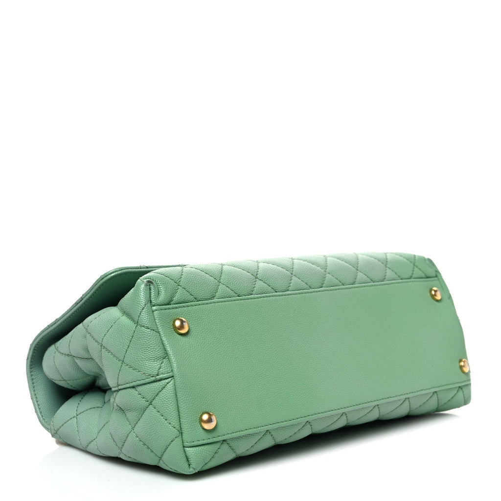 Caviar Quilted Small Coco Chain Handle Flap Light Green